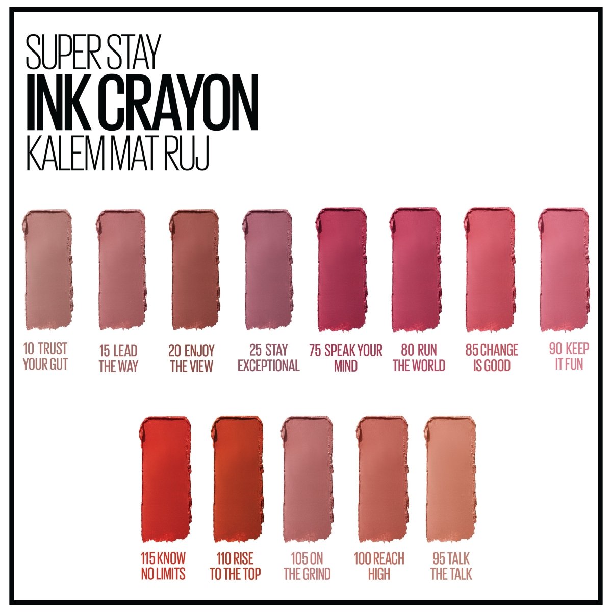 Maybelline New York Super Stay Ink Crayon Kalem Mat Ruj - Spiced Up - 100 Reach High - Melori