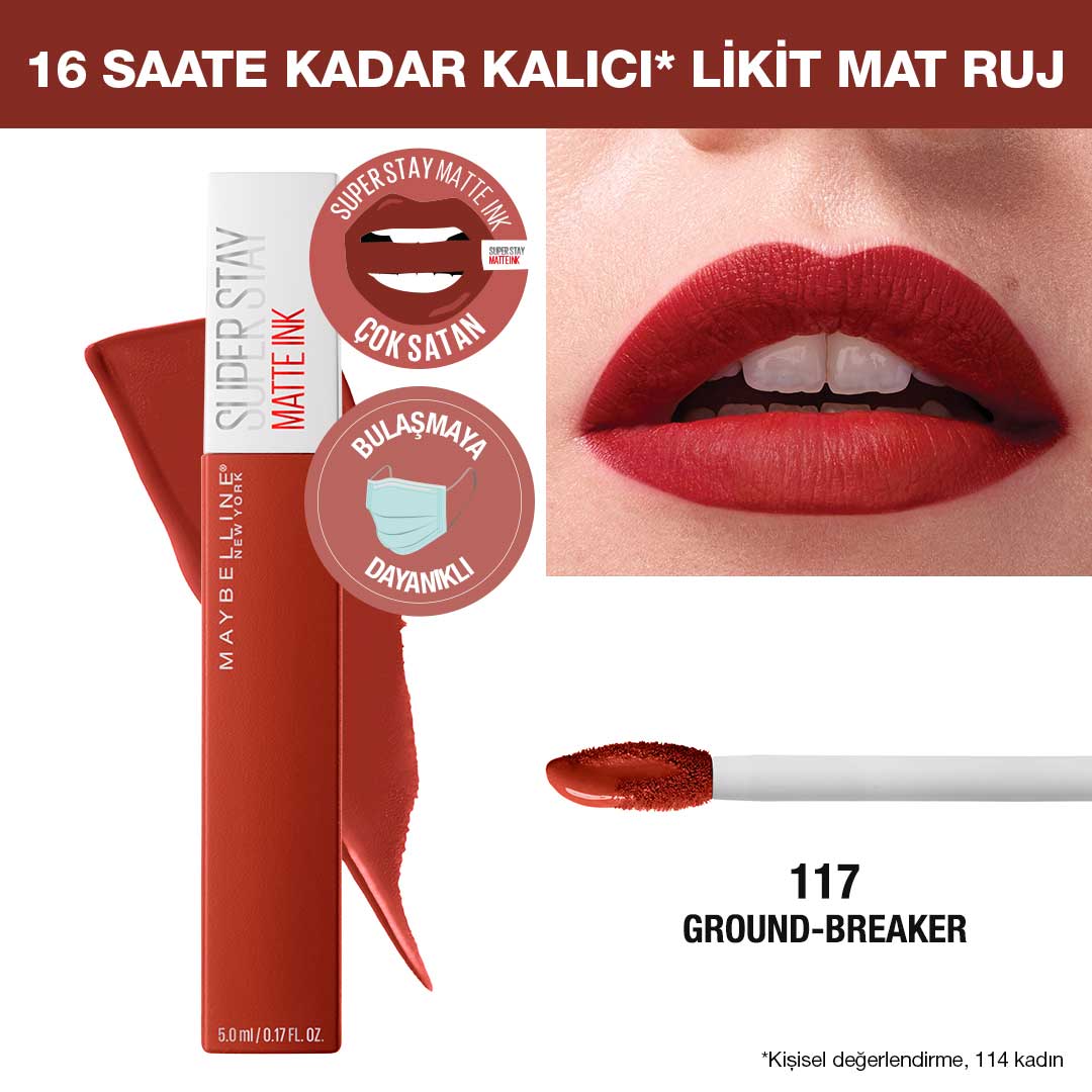 Maybelline New York Super Stay Matte Ink City Likit Mat Ruj - 117 Ground - Breaker - Kahverengi - Melori