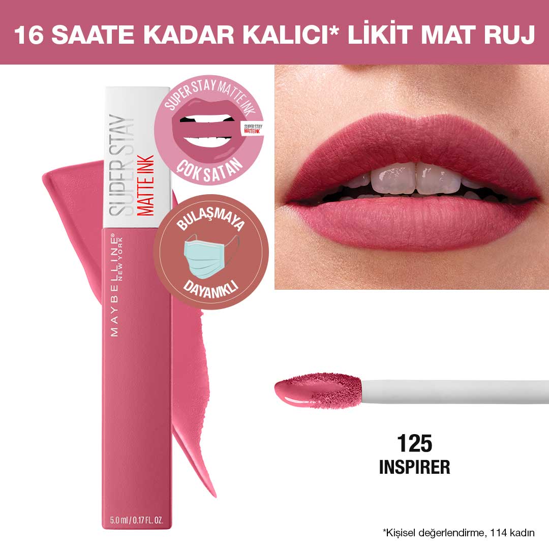 Maybelline New York Super Stay Matte Ink Likit Mat Ruj - 125 Inspirer - Pembe - Melori