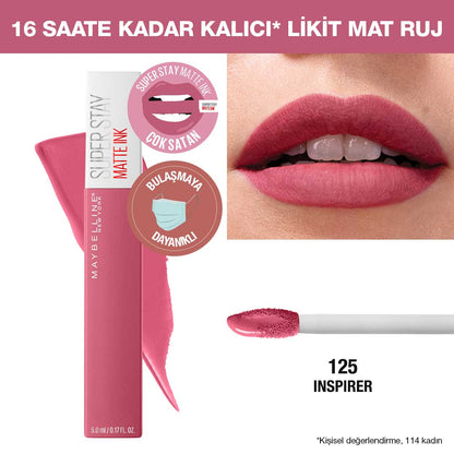 Maybelline New York Super Stay Matte Ink Likit Mat Ruj - 125 Inspirer - Pembe - Melori
