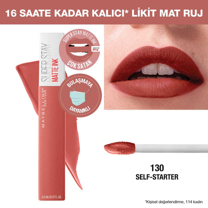 Maybelline New York Super Stay Matte Ink Likit Mat Ruj - 130 Self - Starter - Nude/Kahve - Melori