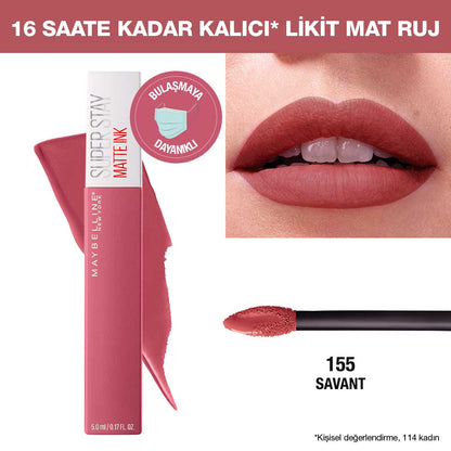 Maybelline New York Super Stay Matte Ink Likit Mat Ruj - 155 Savant - Nude/Pembe - Melori
