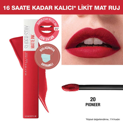 Maybelline New York Super Stay Matte Ink Likit Mat Ruj - 20 Pioneer Kırmızı - Melori