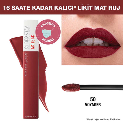 Maybelline New York Super Stay Matte Ink Likit Mat Ruj - 50 Voyager - Bordo - Melori