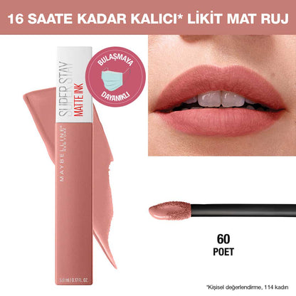 Maybelline New York Super Stay Matte Ink Likit Mat Ruj - 60 Poet - Nude - Melori