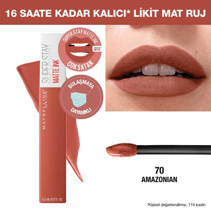 Maybelline New York Super Stay Matte Ink Likit Mat Ruj - 70 Amazonian - Kahverengi - Melori