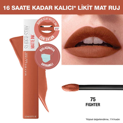 Maybelline New York Super Stay Matte Ink Likit Mat Ruj - 75 Fighter - Kahverengi - Melori