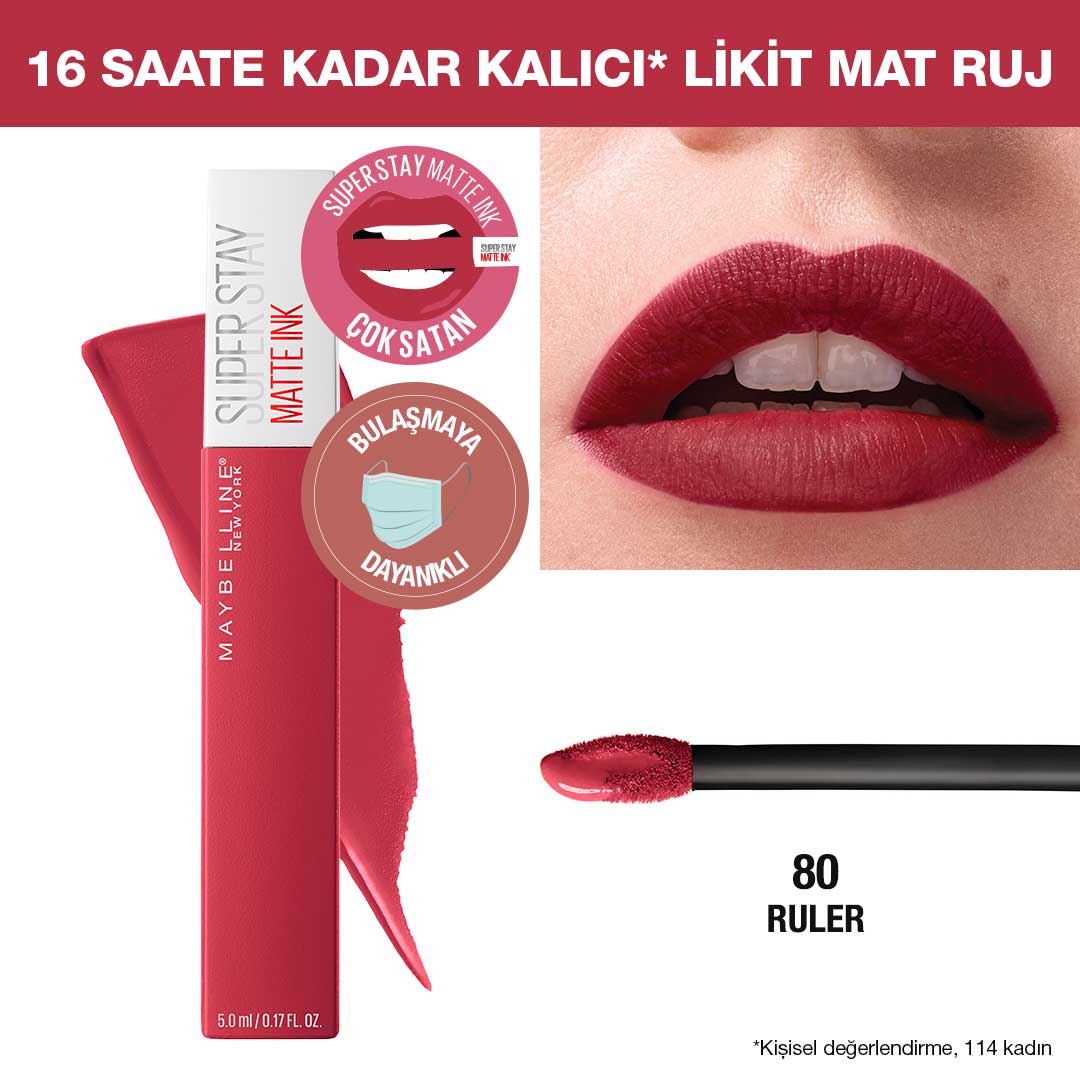 Maybelline New York Super Stay Matte Ink Likit Mat Ruj - 80 Ruler - Kırmızı/Pembe - Melori