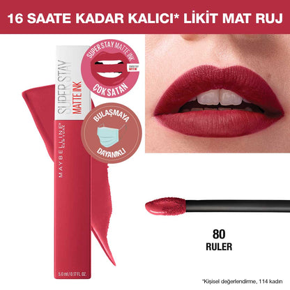 Maybelline New York Super Stay Matte Ink Likit Mat Ruj - 80 Ruler - Kırmızı/Pembe - Melori