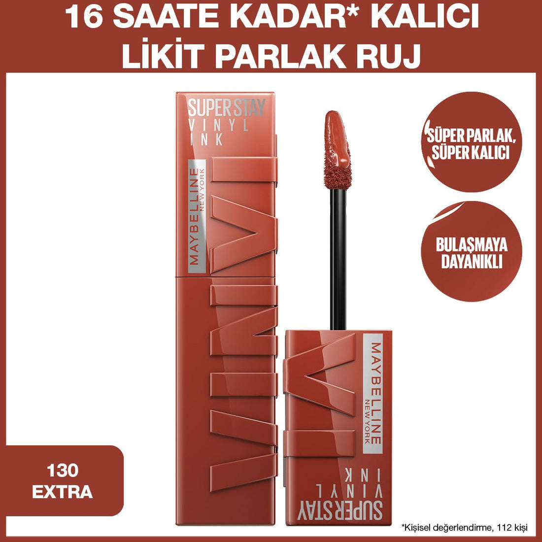 Maybelline New York Super Stay Vinyl Ink Uzun Süre Kalıcı Likit Parlak Ruj 130 Extra - Melori